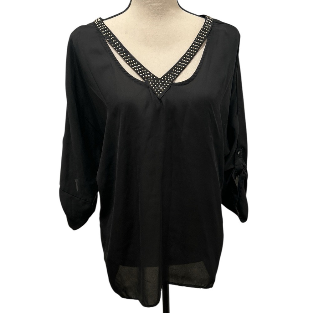 Metaphor Black Studded V-Neck Blouse